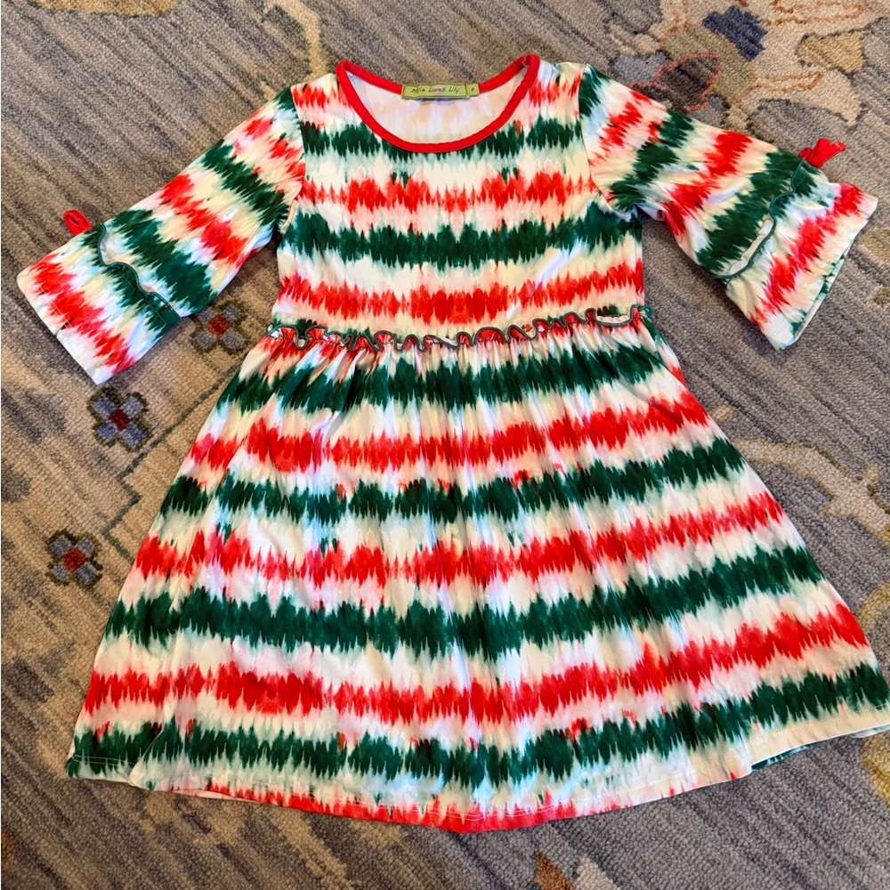 Millie Loves Lily Dress Green Red Christmas Bows Girls size 6